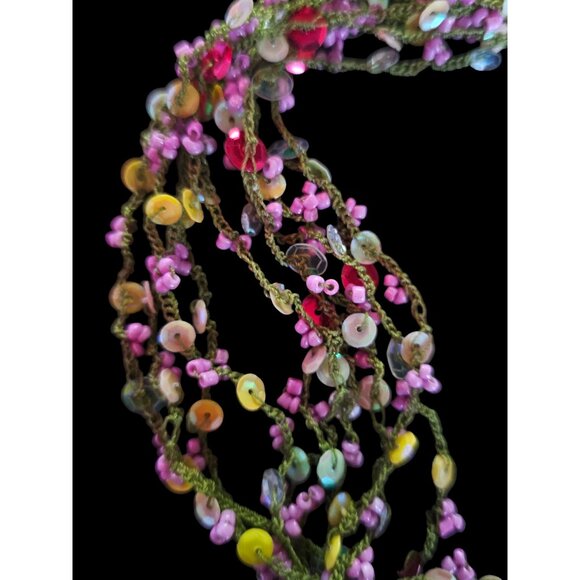 Crochet Bead Pink/Green/Yellow Necklace - Picture 3 of 9